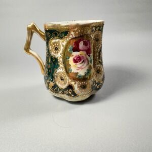 Vintage Hand Painted Nippon Porcelain Mug Roses Gold Trim Elegant‎ Collectible